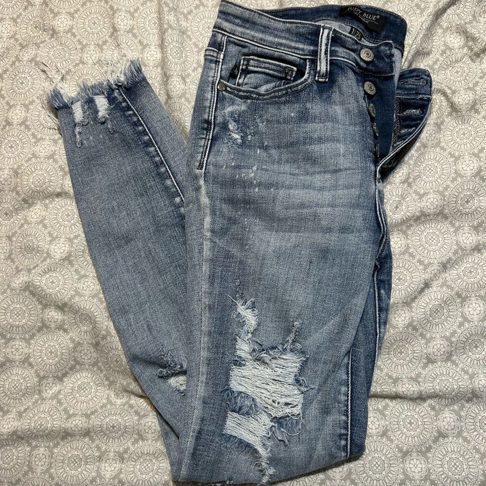 Judy Blue Light Blue Distressed Boyfriend Jeans